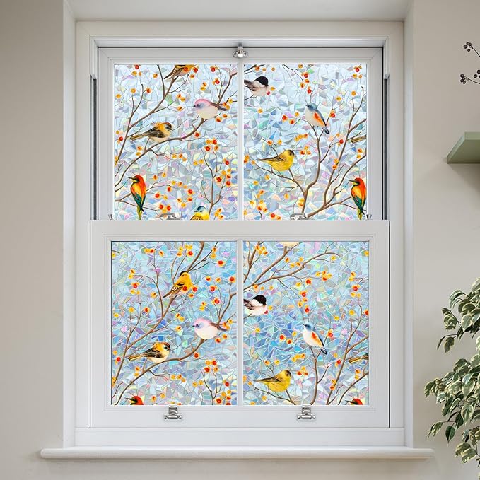 DKTIE Country Rustic Window Privacy Film Rainbow Film Decorative Window Sticker, UV2 Static Stained Glass Cling Tint for Home Heat Control Non-Adhesive (S3533, 29.5in X 78.7in)