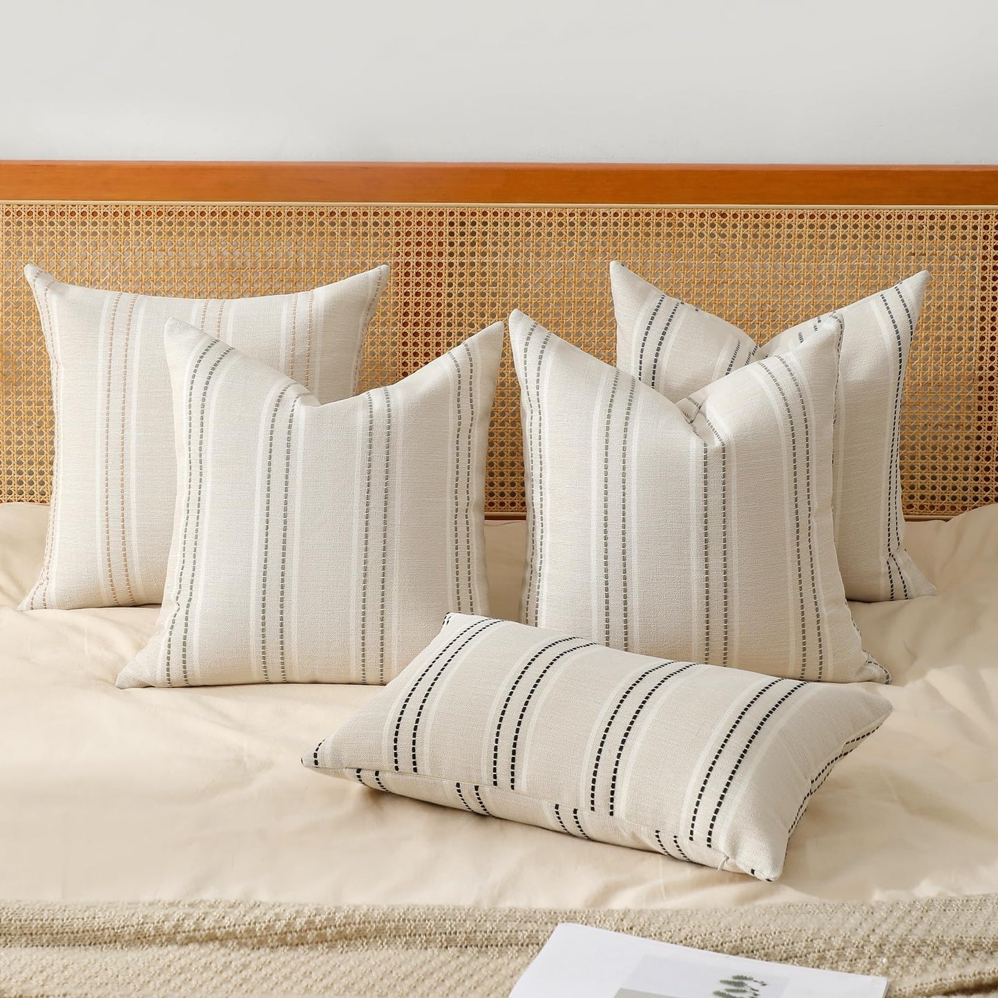 Hckot Throw Pillow Covers 20x20 Set of 2 Striped Pillow Covers Textured Linen Decorative Pillows Square Cushion Covers for Sofa Couch Bed Living Room Farmhouse Decor, Grey
