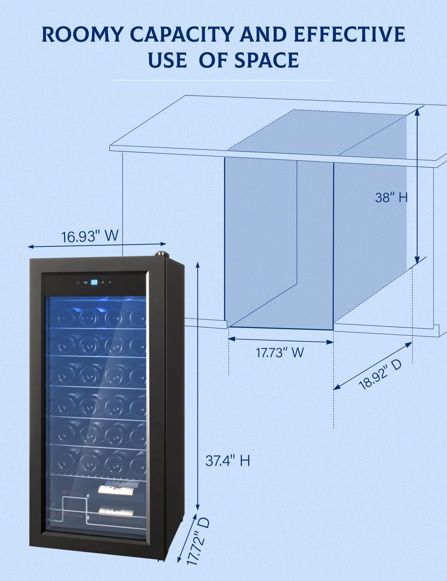 GarveeHome Wine Fridge, Compressor Wine Cooler Refrigerator, Beverage and Wine Refrigerator with Digital Touch Control, Double-Layer Glass Door, Freestanding or Built-In, 32 Bottles