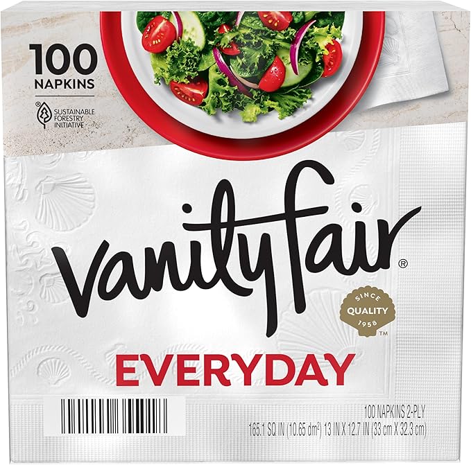 Vanity Fair Everyday Paper Napkins, 100 Count, Disposable Napkins Made Soft And Smooth For Everyday Meals