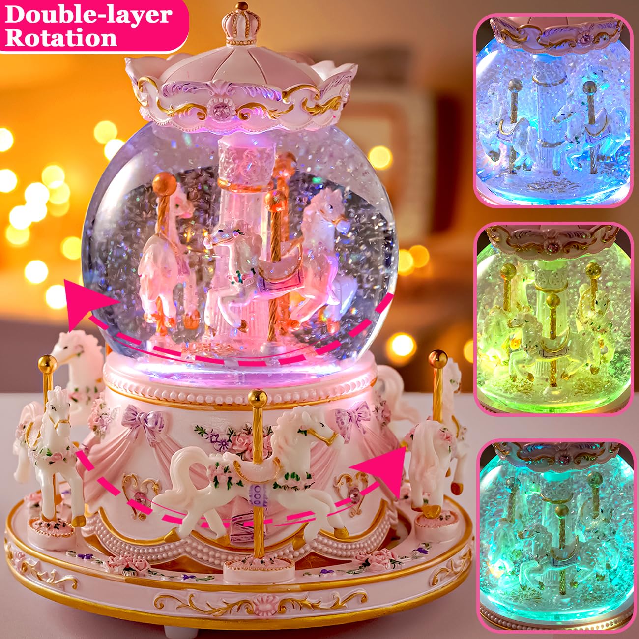 You are My Sunshine Snow Globe Music Box Daughter Birthday Gifts for Women Girls Friend Sister, Christmas Xmas Valentine Snow Globe Granddaughter Carousel Horse Music Box Gifts