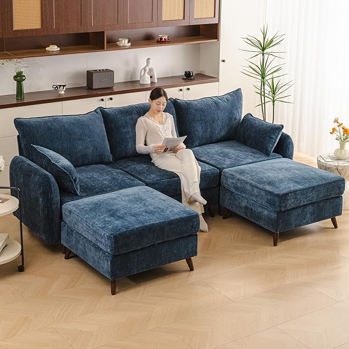 Rexulqo 104'' Modular Sectional Sofa with All Seats Storage, Oversized U Shaped Couch,Comfy Cloud Couches with Movable Ottoman,24.5'' Deep Seat,Large Sectional for Living Room,Bedroom,Velet,Blue