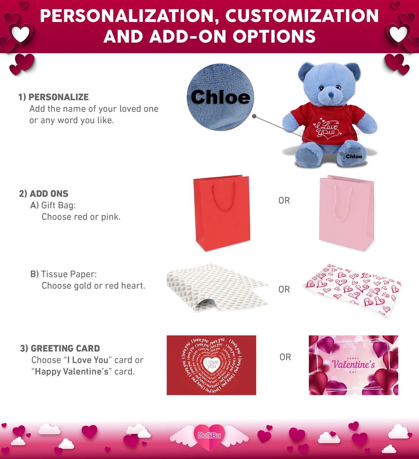 DolliBu I Love You Super Soft Baby Blue Bear Plush- Cute Stuffed Blue Bear Animal with Red Shirt for Valentine, Anniversary, Romantic Date, Boyfriend, or Girlfriend Gift - 8 inches