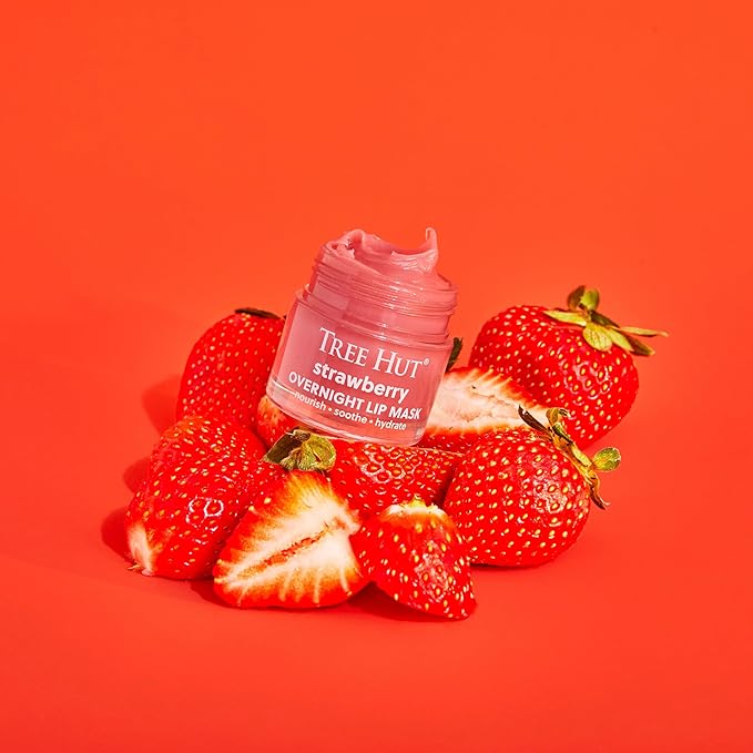Tree Hut Strawberry Overnight Lip Mask, Hydrating Lip Treatment, Leave On Overnight for Soft, Smooth Lips, Holiday Gift & Stocking Stuffer, 0.6 oz
