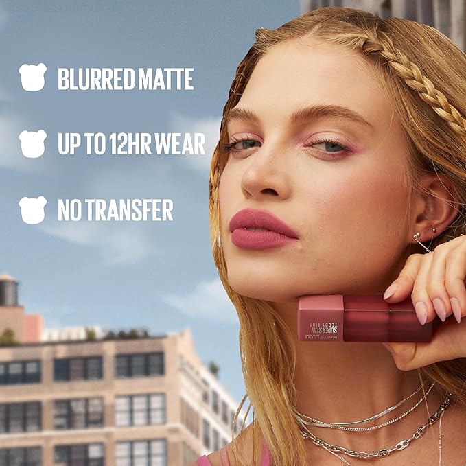 MAYBELLINE Super Stay Teddy Lip Tint, Long Lasting Matte Lipstick For Up To 12HR Wear, Baby Tee, 1 Count
