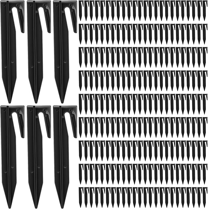 PercyEffie 500 Pcs Plastic Lawn Stakes Wire Stake Pegs Wire Stakes Landscape Pegs for Robotic Mowers Invisible Pet Fences Garden Camping Compatible Black plow Stake