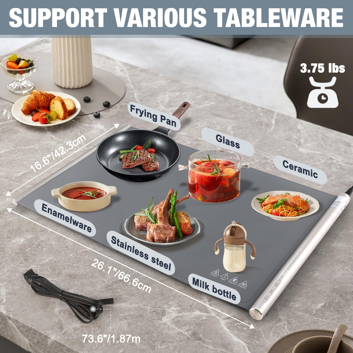 HAUSHOF Warming Mat for Food, Electric Extra Large Food Warming Mat for Countertop, Fast Heating Warming Tray for Buffets Party, 3 Level Temperature Heating Mat, Rollable, Portable, Auto Off