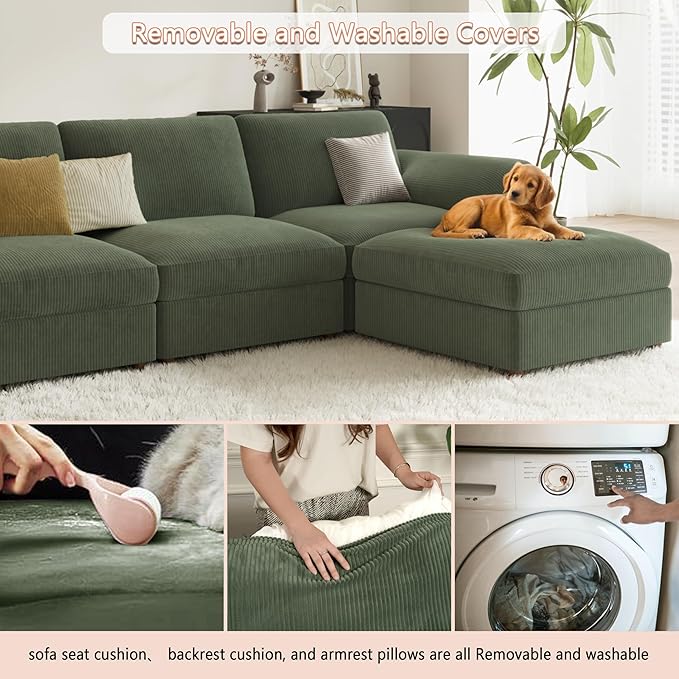 EASE MOOSE Sectional Modular Sofa, Comfty 3 Seat Cloud Couch, FSC Certified Modern Deep Seat Sectional for Living Room