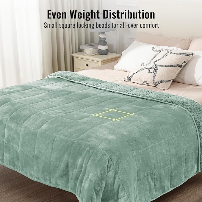 Uttermara Weighted Blankets for Adults Queen Size, 20lbs 60x80 inches Blanket with Soft Warm Plush Sherpa Fleece, Washable Thick Heavy Throw for Sleep, Anxiety and Calming, Sage Green