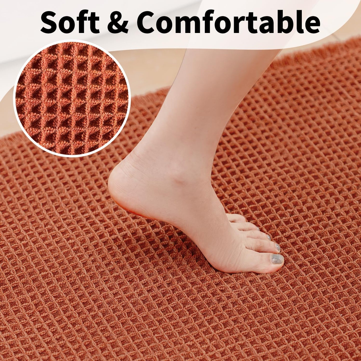 Waffle Bath Mat - Boho Bathroom Rugs Non Slip Washable, Super Absorbent & Quick Dry, Soft Bath Mat Farmhouse Bathroom Decor, 24'' x 36'', Dirty Orange