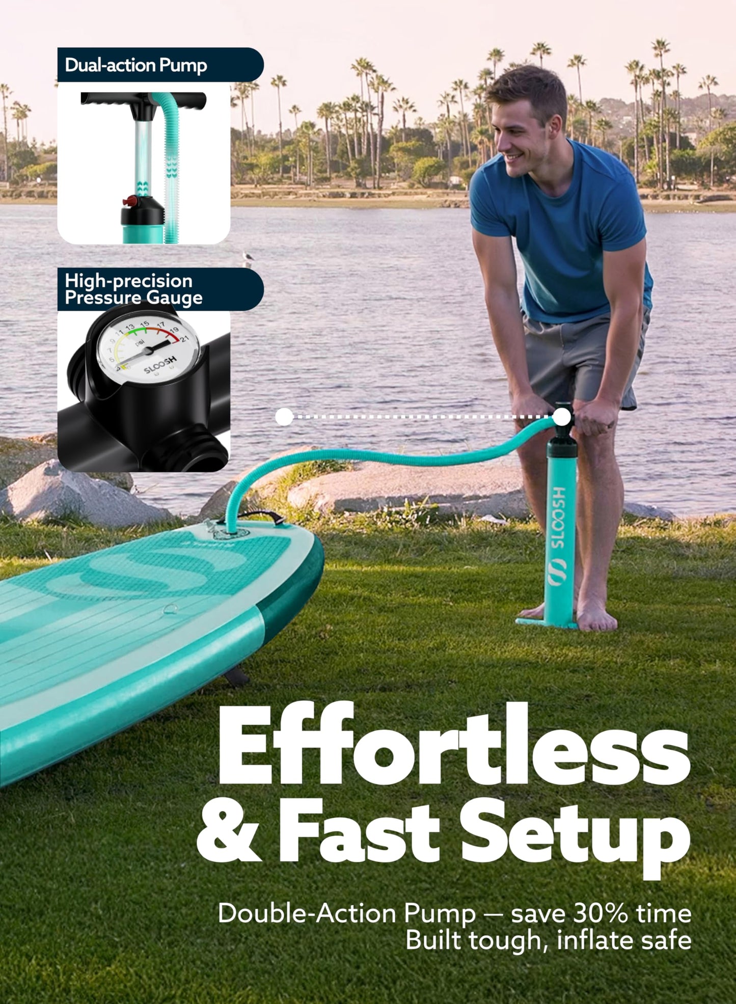 SLOOSH Inflatable Stand Up Paddle Board, 10'6" Paddle Boards with Premium Accessories, Non-Slip EVA Deck, Ultra-Light Carry Bag, Ripple SUP for Youth & Adults of All Skill Levels, Aqua Breeze