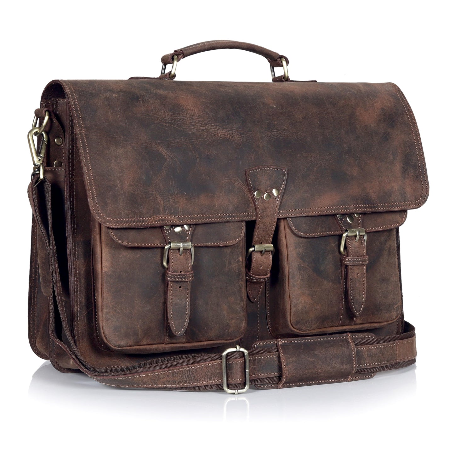 Vintage Leather Messenger Bag for Men & Women, Multi-Pocket Briefcase Satchel, 16 Inch Laptop Shoulder Bag – Brown (Vintage Brown, 18 inch Large)