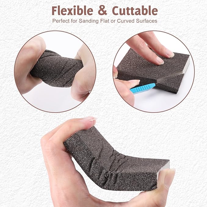 8PCS Sanding Sponge, Sanding Blocks of 60/80/120/220 Assorted Grits, Flexible & Reusable, Sandpaper Block for Wood Drywall Metal, Hand Sand Block for Wet or Dry Sanding, Flat or Curved Surfaces