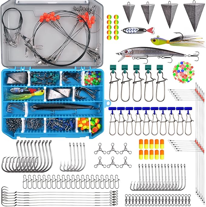Surf Fishing Tackle Kit Ocean Saltwater Fishing Lures Surf Fishing Gear Fish Finder Rigs Pompano Rig Pyramid Sinker Weight...