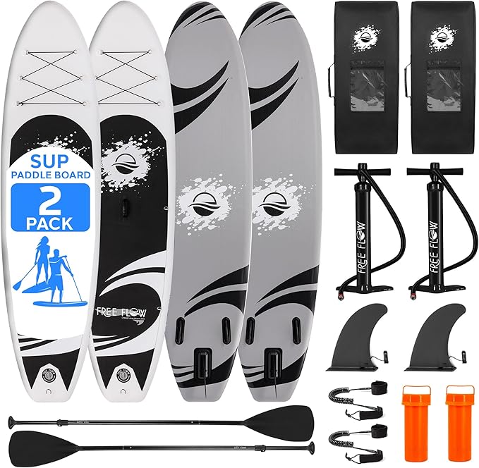 SereneLife 10’ Inflatable Stand Up Paddle Board 2-Pack with Premium SUP Accessories – 32” Wide Stable Design with Non-Slip...