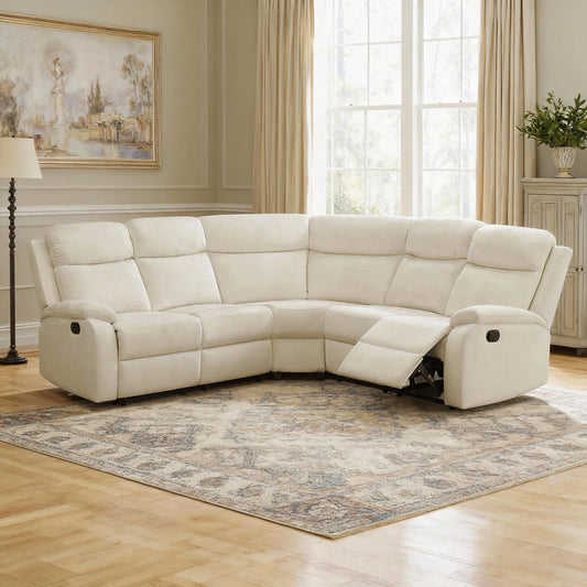Trygoal Power Reclining Sectional Sofa Set, L-Shaped Sectional Couch for Living Room, Home Theater Seating with Adjustable Backrest, Modern Recliner Sofa Set with Breathable Fluff, Off-White