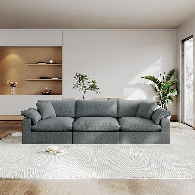 Intuition Decor Modular Sectional Sofa Cloud Couch,Down Filled Comfy Cloud Modern Sofa,3 Seater Oversized Couch Cushion Covers Removable for Living Room,Light Blue