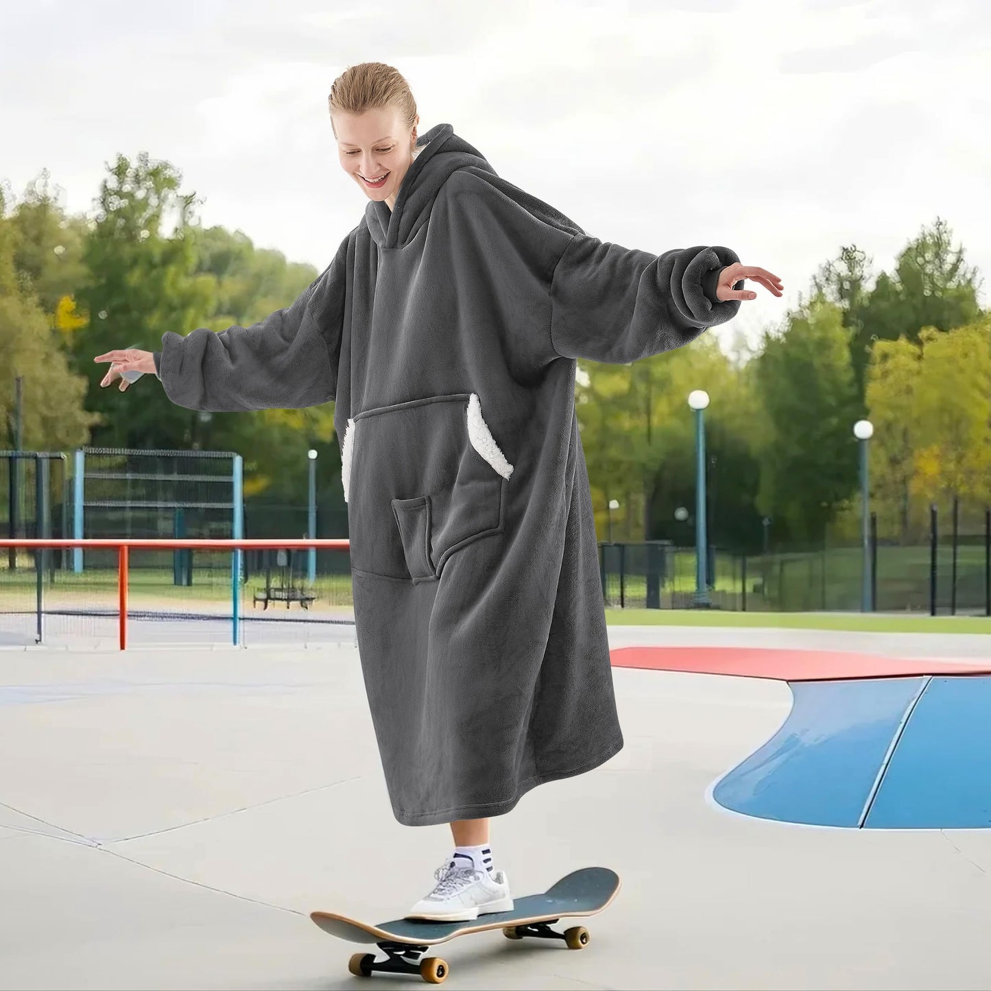 NORD ECO Wearable Blanket Hoodie-Birthday Christmas Gifts for Women Mom Girlfriend - Oversized, Hooded Sweatshirt Blanket with Pockets & Sleeves, Extra-Long Outdoors Use(Dark Grey)