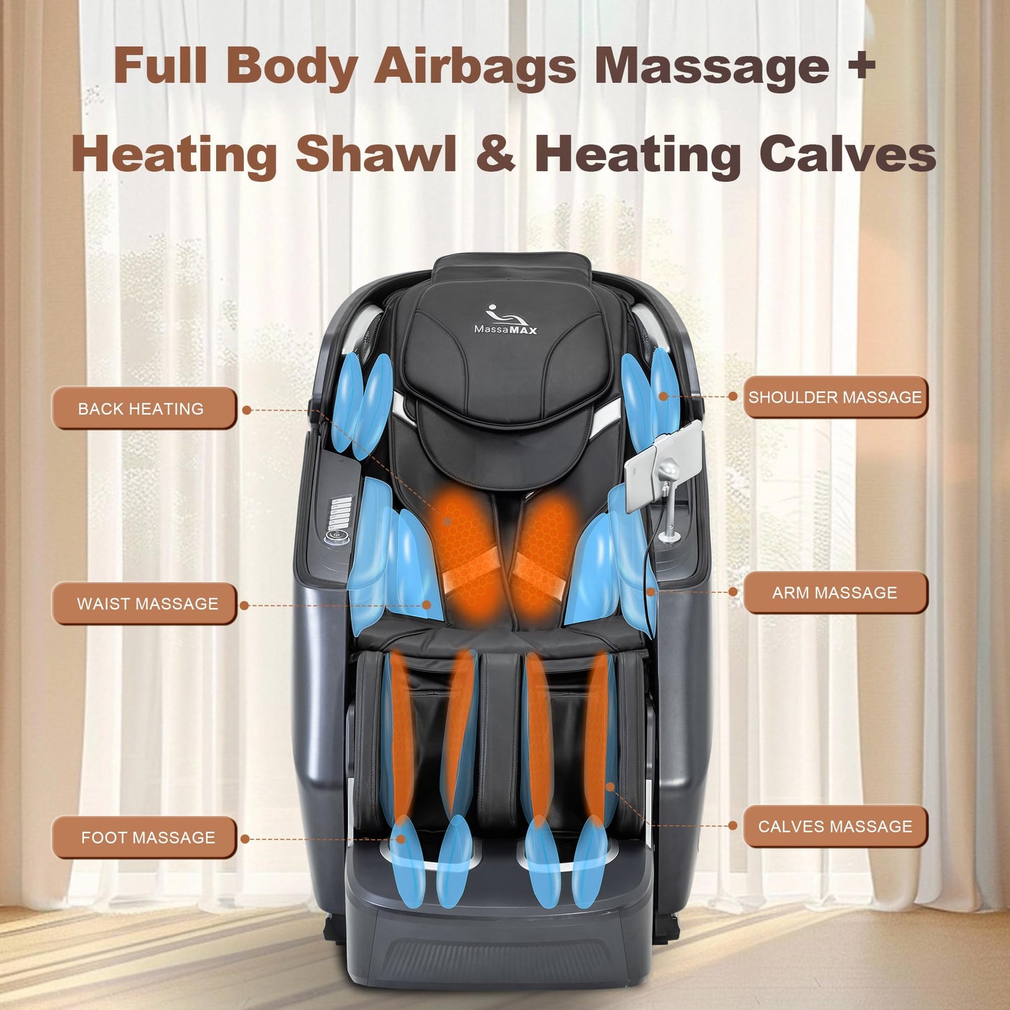 MassMAX Massage Chair for Stretch & Flexibility - 4D Full Body Recliner with Flexible 172°SL Track, Calf Kneading, Auto Footrest & 22 Modes for Premium Comfort A675 Black