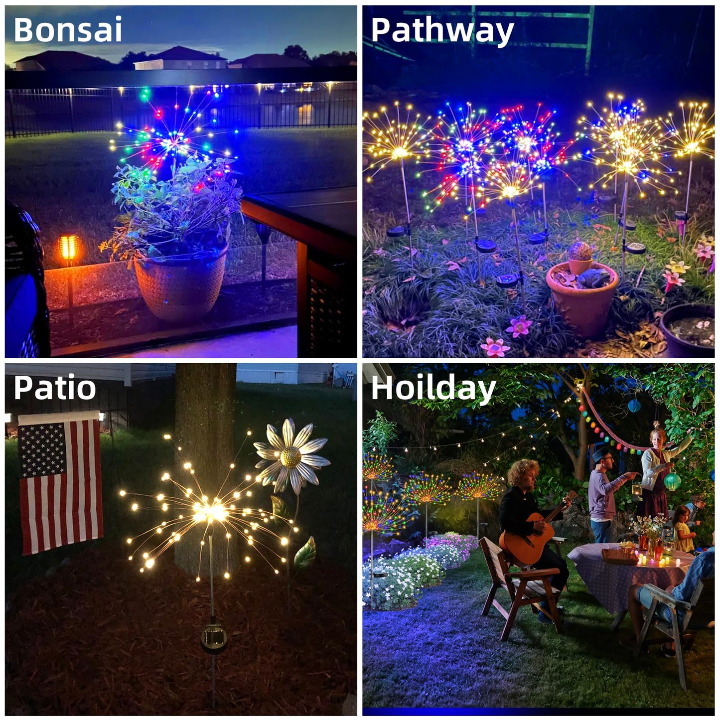 YOTOZU 4 PCS Solar Firework Light, Outdoor Solar Garden Decorative Lights 120 LED Powered 40 Copper Wires String DIY Landscape Light for Walkway Pathway Backyard Decoration Parties Perfect Gifts(Pink)