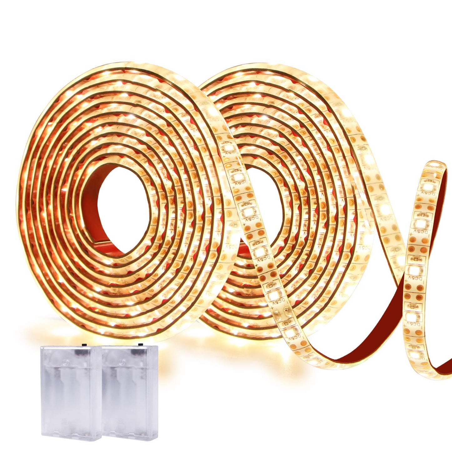 Battery Operated Led Strip Lights - Warm White 3000K, Waterproof, Self-Adhesive, Flexible, Cuttable - 13.2FT for TV, Mirror, Kitchen, Cupboard, Bedroom Decor