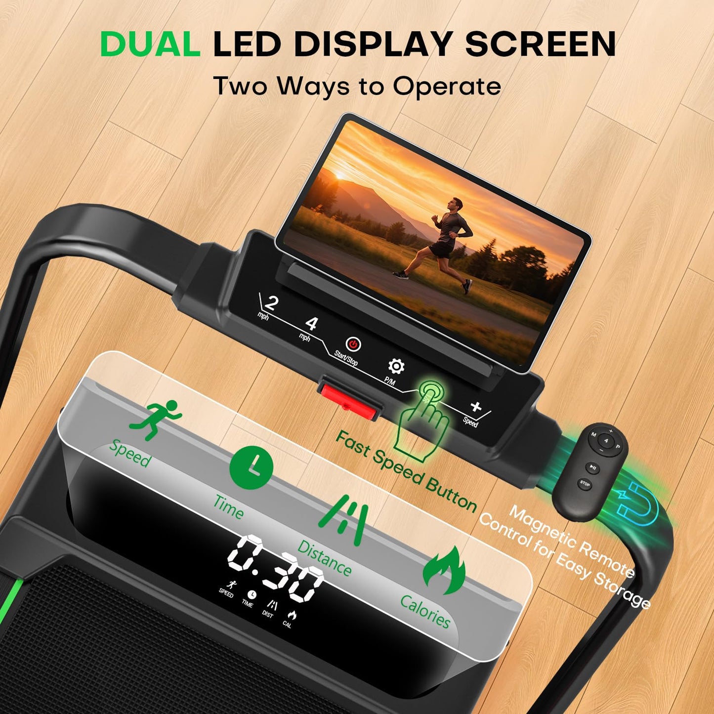 FOUSAE 5 in 1 Foldable Treadmill, 7.5 MPH Treadmills for Home with App Compatible, Treadmill with 10% Incline, 3.0HP Brushless Drive, Remote Control and LED Display, 12 HIIT Programs, 400 LBS Capacity