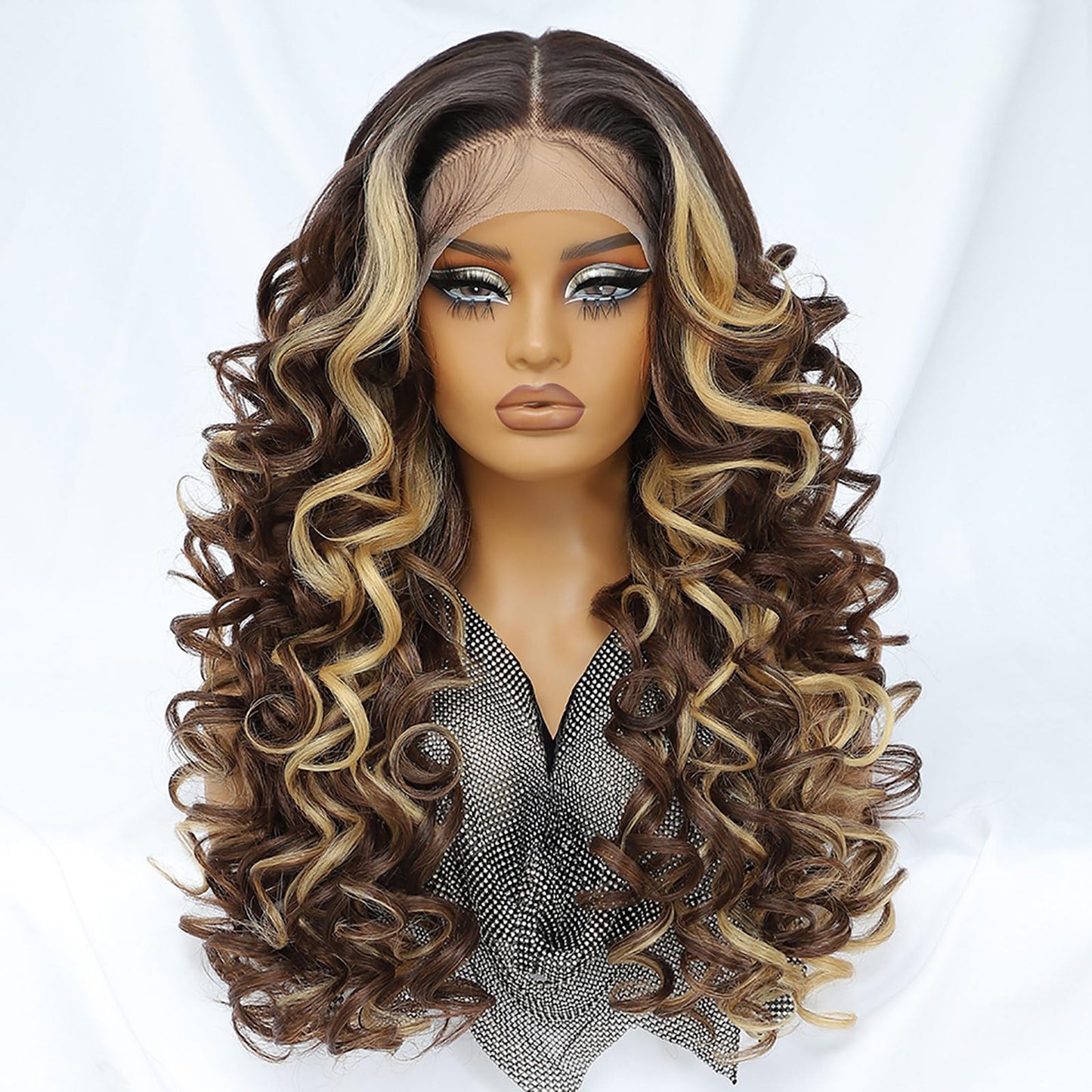 Felek Honey Blonde Wig Long Synthetic Loose Wave Lace Front Wigs for Black and White Women Ombre Brown 13x6 HD Transparent Lace