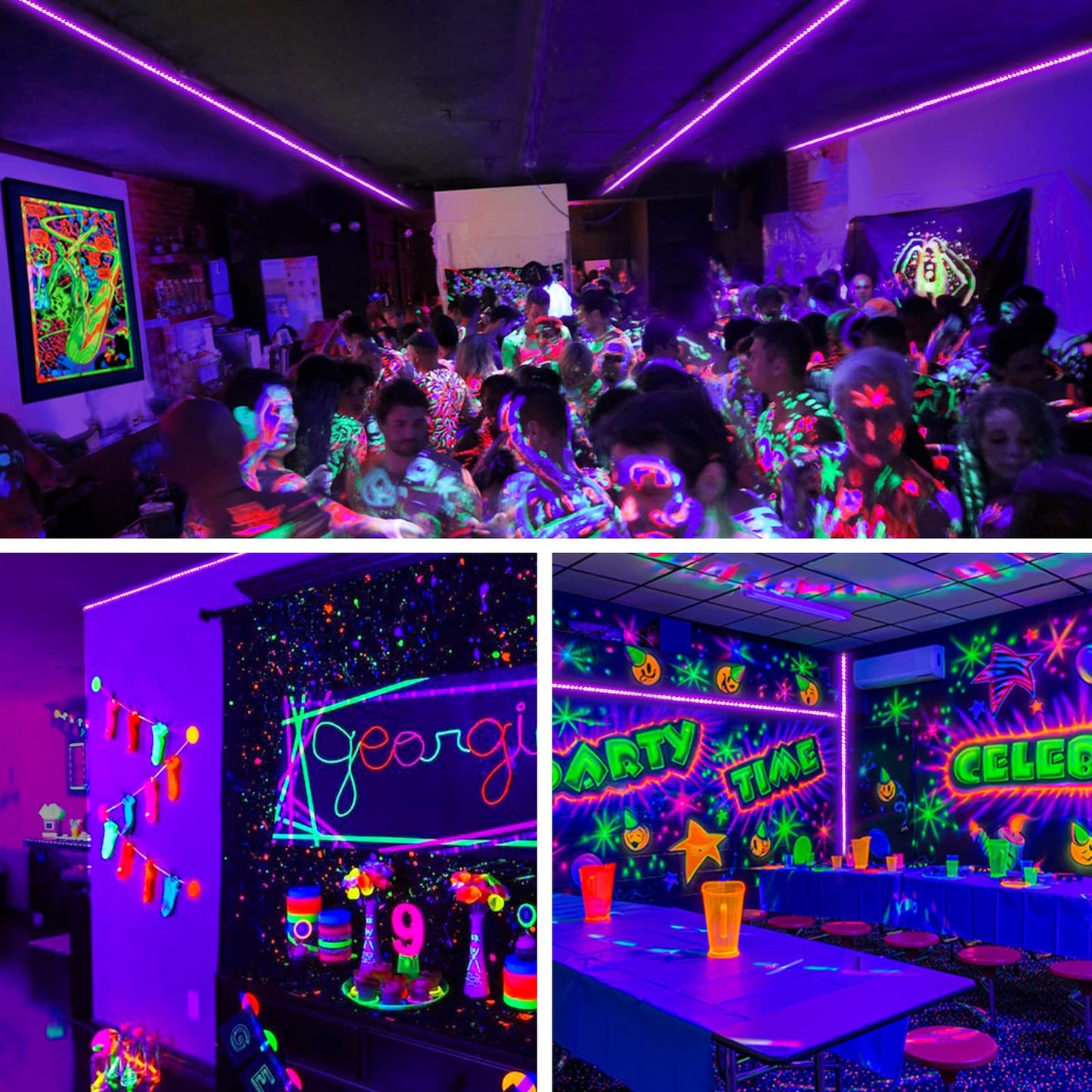 Onforu 65.6ft LED Black Light Strip, 1200 Units Lamp Beads, 12V Flexible Blacklight Fixtures, 20m LED Ribbon, Non-Waterproof Black Lights for Glow Party, Indoor Birthday Halloween Party, Body Paint