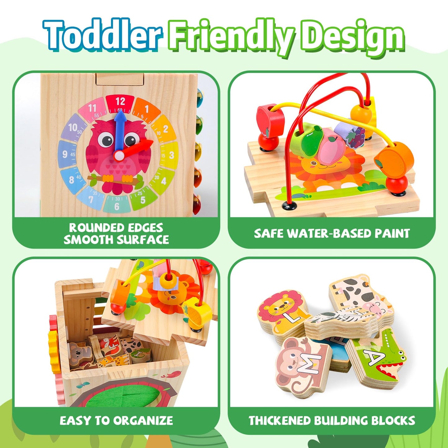 Wooden Activity Cube with Map Farm Game and Mystery Box | Montessori Toys for 1 2 3 Year Old Toddlers | Baby Toys 12-18 Months | First Birthday Gifts for Girls & Boys