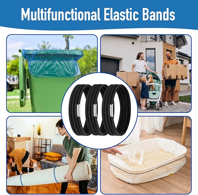 Large Rubber Bands for Trash Cans, Trash Can Bands for 55, 65, 96 Gallon Garbage Cans, 3 Pack Large Rubber Bands Heavy Duty for Secure Garbage Bag, Multifunction Packing & Moving Elastic Bands, Black