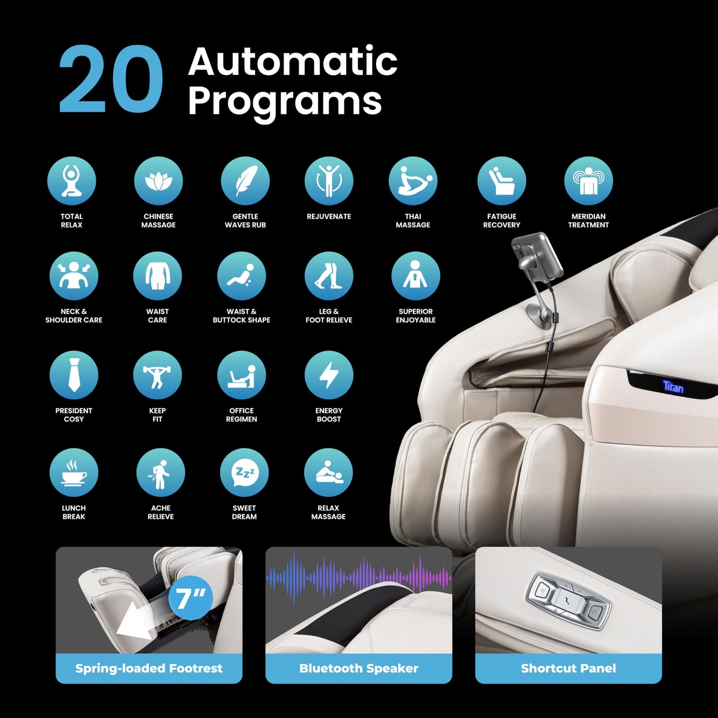 Titan eCabin 3D l by Osaki l Full Body Massage Chair l Intelligent Health Detection l Fatigue Recovery l SL Track l 2 Stage Zero Gravity Reclining l Bluetooth Speakers (Taupe)