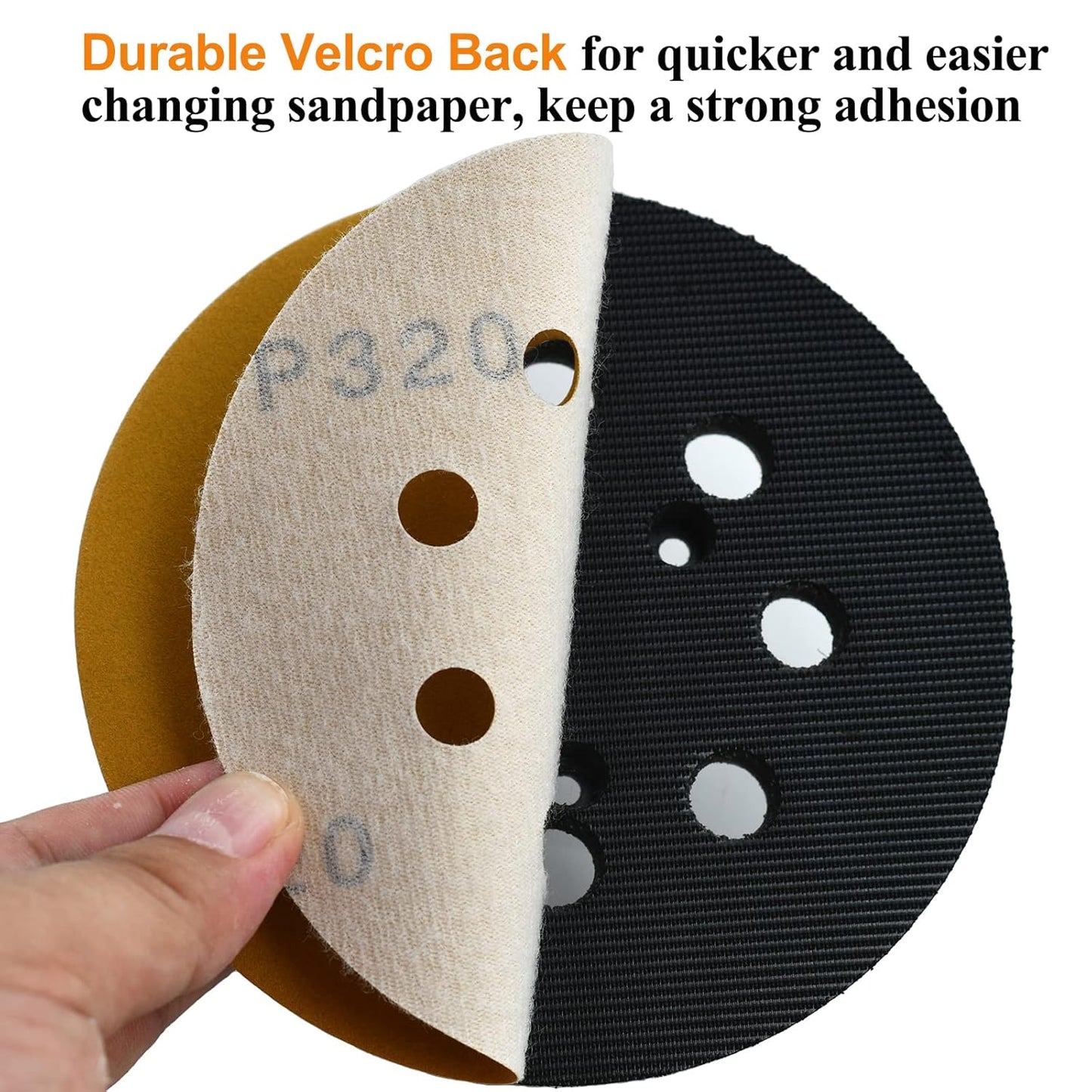 5-Inch 8-Hole Hook and Loop Sanding Discs 320-Grit Random Orbit Sandpaper, 100-Pack