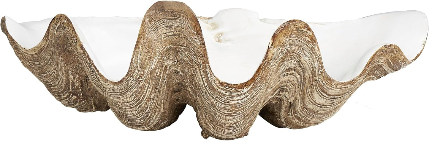 Deco 79 Polystone Shell Decorative Bowl, 20" x 11" x 8", White