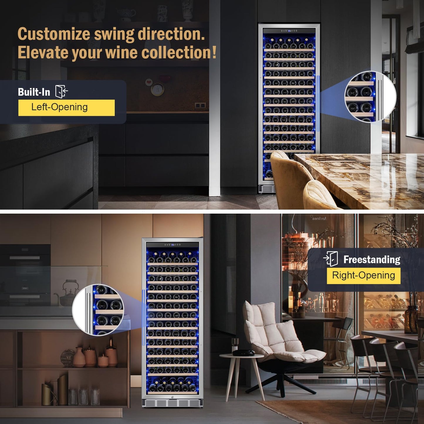 FoMup Wine Fridge Freestanding,173 Bottles 24 Inch Wine Cooler Refrigerator, Tall Wine Fridge with Compressor Low Noise Fast Cooling, Wine Cellar with Upgraded Door Handle Sliding Rail Shelves