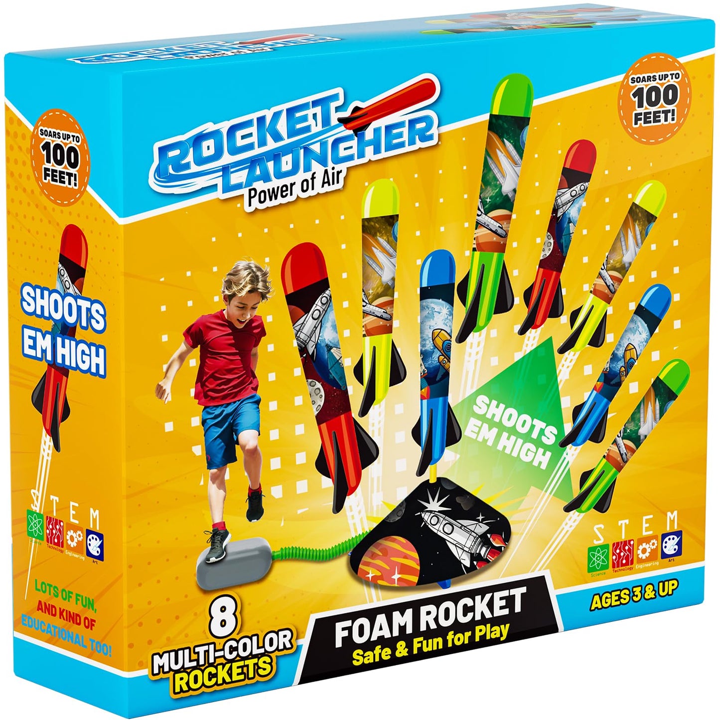 Otoseth Toys Rocket Launcher for Kids - Launch up to 100 Ft, 8 Multi-Color Foam Rockets & Adjustable Launch Stand, Kids Outdoor Toys, Birthday Toys for Kids Boys Girls Age 3+ Years Old