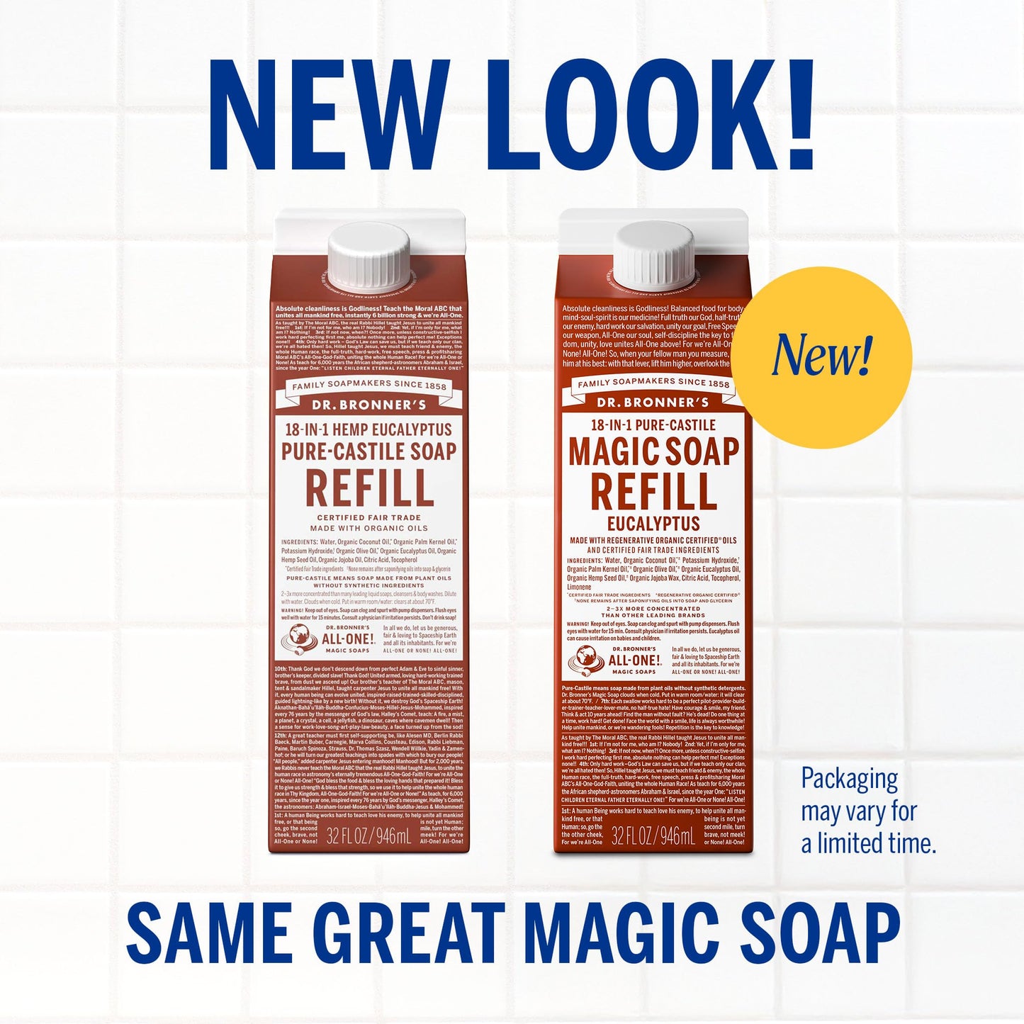 Dr. Bronner's Magic Soap-Pure-Castile Liquid Refill (Eucalyptus, 32 ounce, 2-Pack) - Regenerative Organic Certified Oils, For Bo
