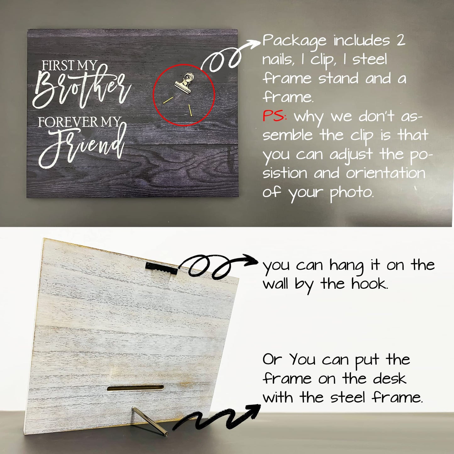 ZENNLAB Brother Picture Frame Holds 4x6 Photo, Rustic Black Wood Frame, 9.84 x 7.87 inches for Brother from Sister