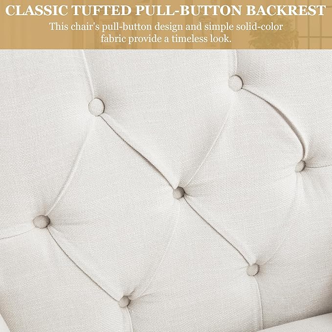 HUIMO Tufted Club Chair Set of 2 with Lumbar Pillow,Accent Chair Upholstered Button Armchair, Linen Fabric Sofa Chairs for Bedroom, Living Room, Mid Century Modern Reading Chair,Beige