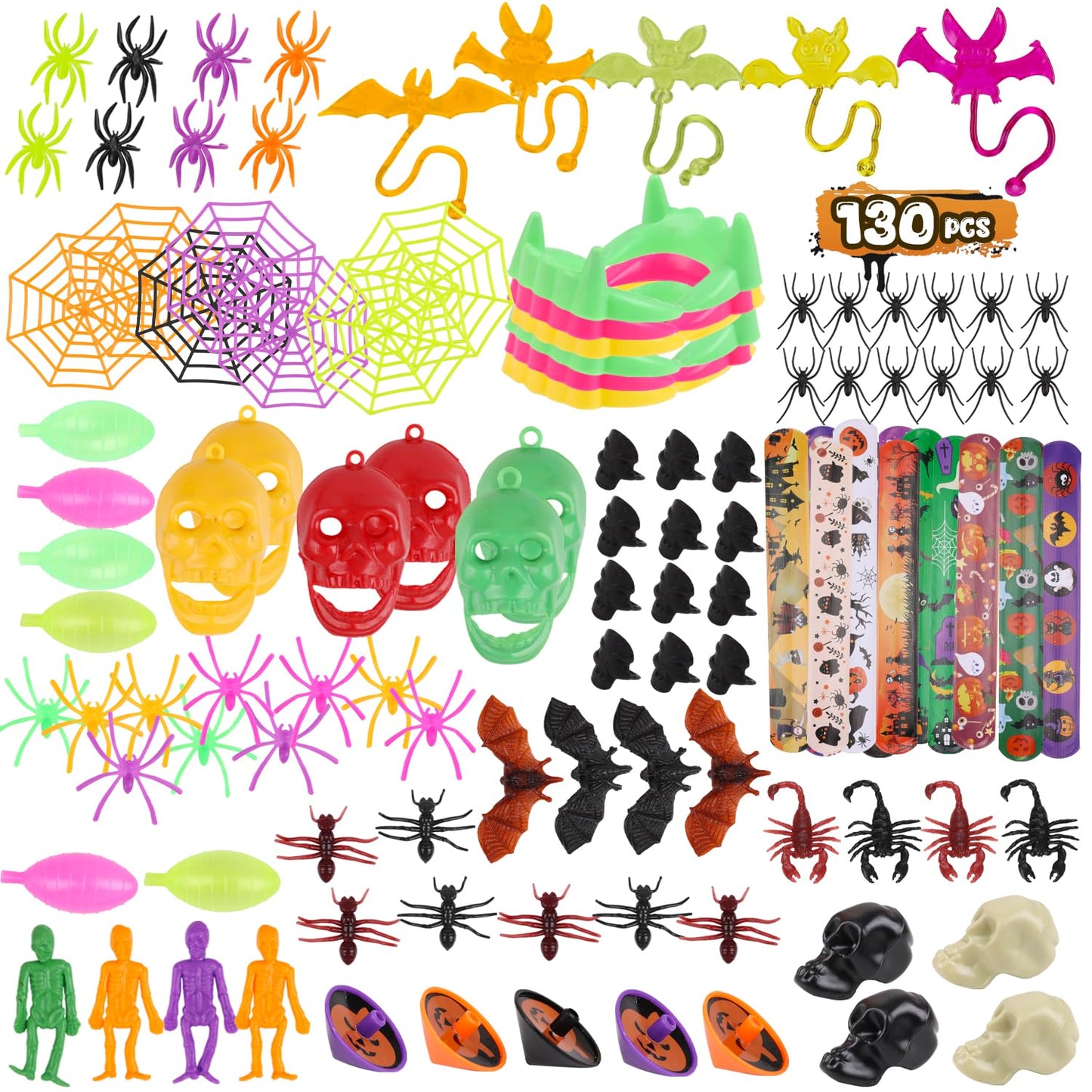 SULOLI 130pcs Halloween Party Toys Assortment, Halloween Toys Bulk for Kids Halloween Goodies Bags fillers Prizes Trick or Treat Classroom Party Supplies