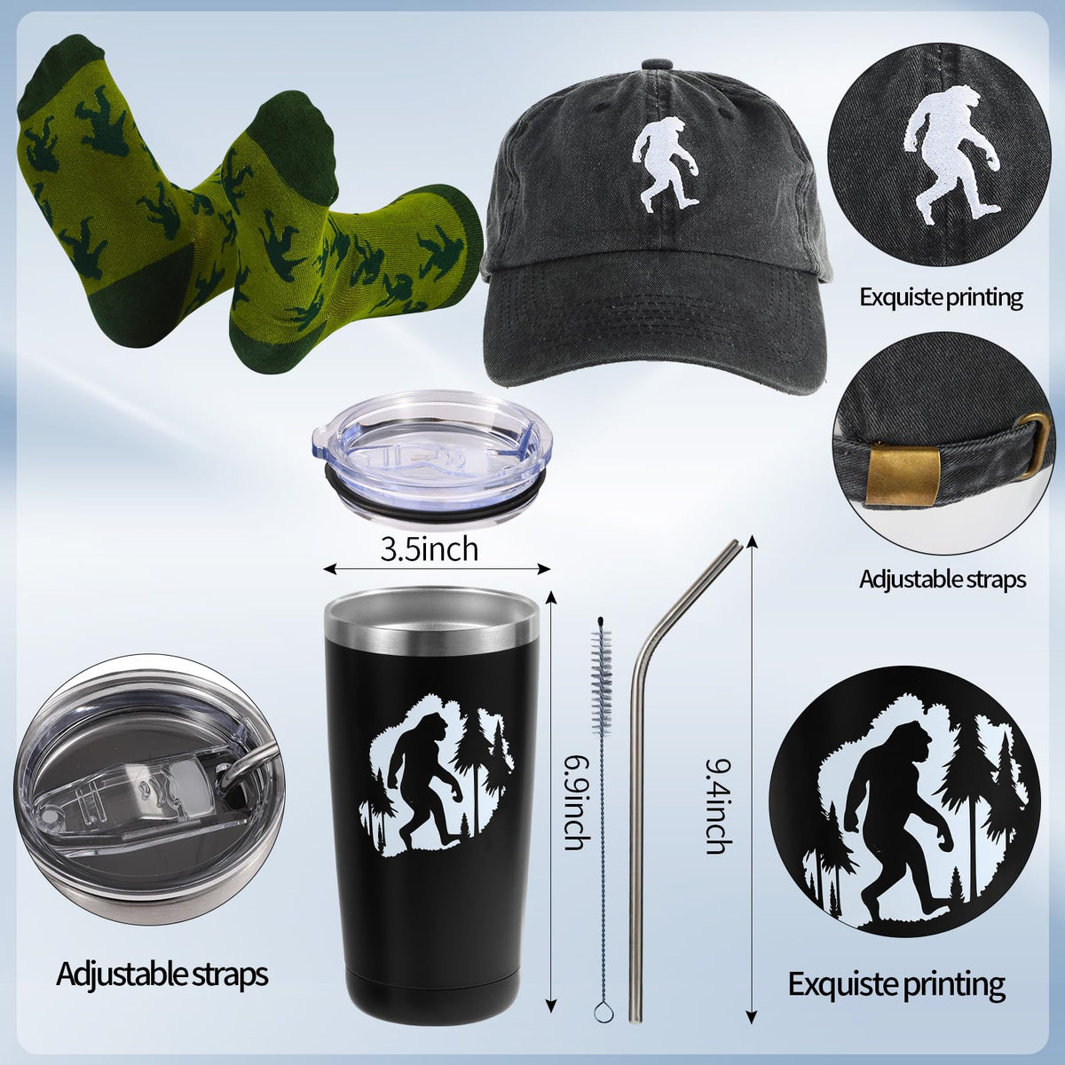 SAIWEILAI ONLINE 8 Pieces Big foot Gift Sasquatch Gifts for Men Sasquatch Lovers Gift Dad Grandpa Birthday Gifts Box Set with Insulated Tumbler Baseball Cap Socks (Sasquatch)