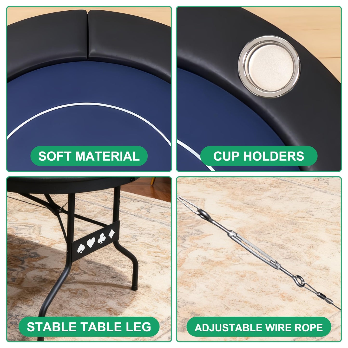 JeeSaleTec Folding Poker Table for Texas Holdem&Blackjack, 8 Players Poker Table with Double-Sided Reversible Poker Mat, 8 Cup Holders and Casino Quality Soft Felt.