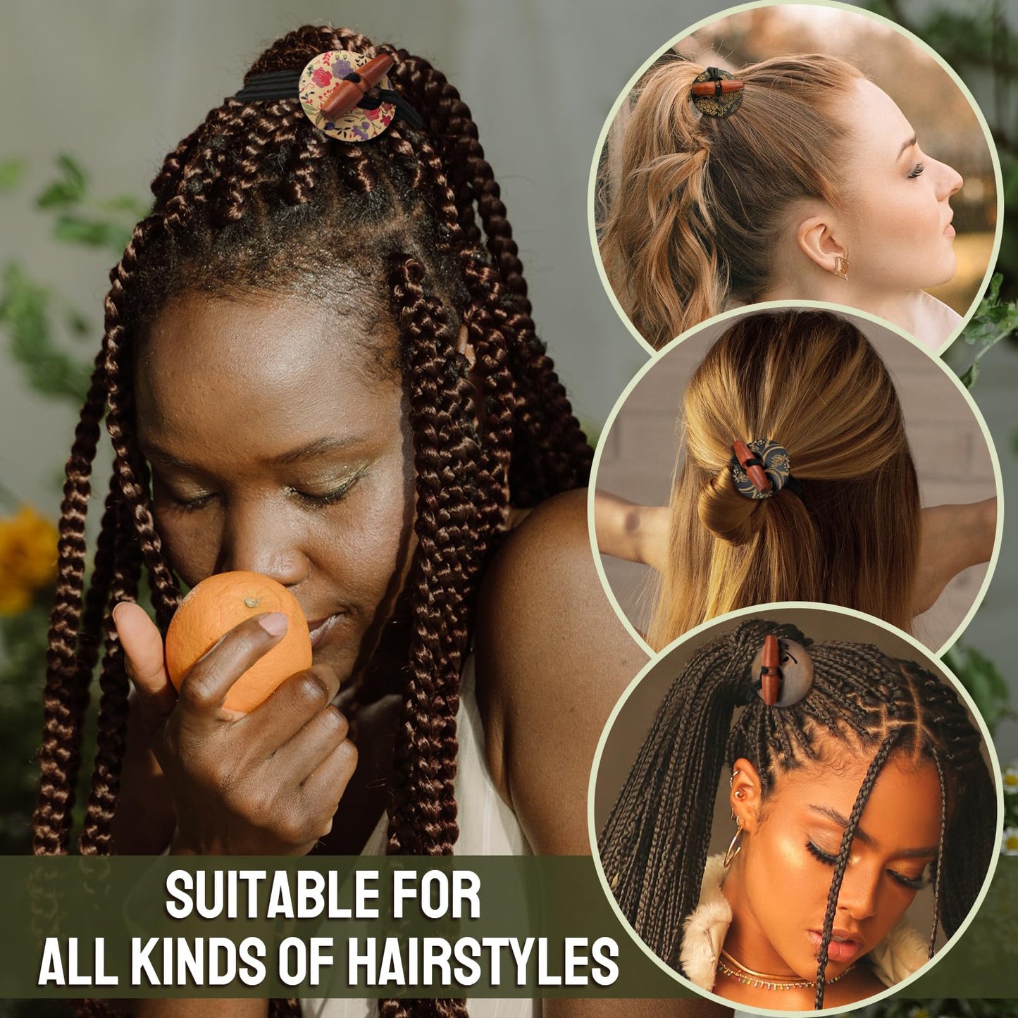 6 Pcs Discs Elastic Hair Tie for Dreadlock Accessories Extra Long Locs Rubber Band Dread Ponytail Holder Wood knot Carving Embed