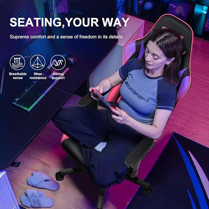 GTPLAYER Gaming Chair with Footrest, Ergonomic Computer Game Desk Chair, Reclining Game Chair Seat Height Adjustment, Swivel Rocker with Headrest and Lumbar (Colorful)