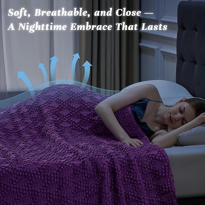 Knitted Weighted Blanket for Adult, Chunky Knit Weighted Throw for Sleep 48"*72" 10lbs, Cooling Breathable Heavy Blanket for Hot Sleepers, Machine Washable Blanket for Room Decor(Purple)