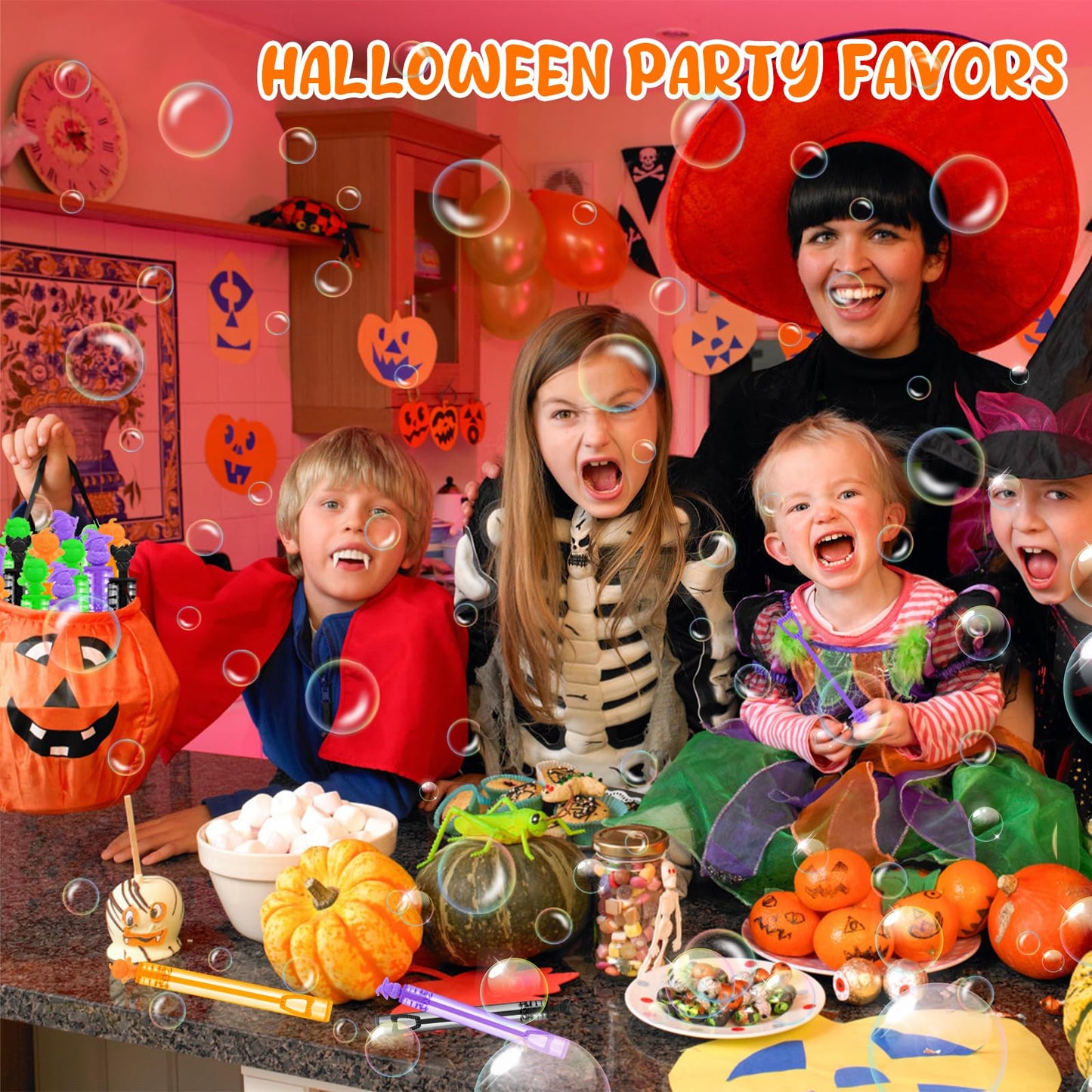 DERAYEE 36PCS Halloween Mini Bubble Wands for Kids, Mini Bubble Party Favors Toys Gifts Bulk for Boys Girls Trick or Treating Halloween Treats Non Candy Goodie Bag Fillers Classroom Awards (6 Styles)