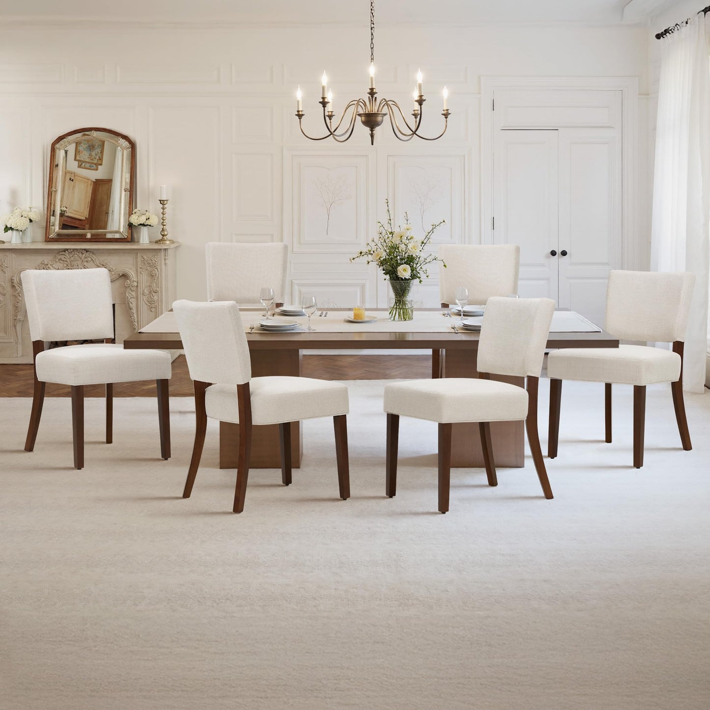 Homixis Upholstered Dining Chairs Set of 4 - Modern Farmhouse Kitchen Chairs, Mid-Back Dining Room Chairs with Wooden Legs,Beige