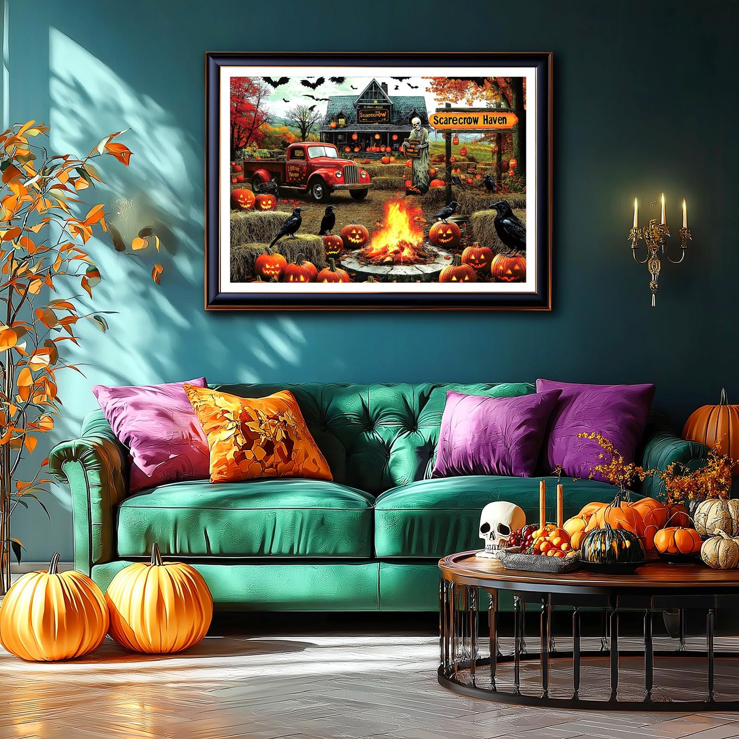 Halloween 1000 Piece Puzzles for Adults, Autumn Ghost Scarecrow for Adults Puzzle, Hard Challenge Art Jigsaw Puzzles, for Gifts Halloween Birthday Party Games Family, 27.5 * 19.7 inch Dust Free Puzzle