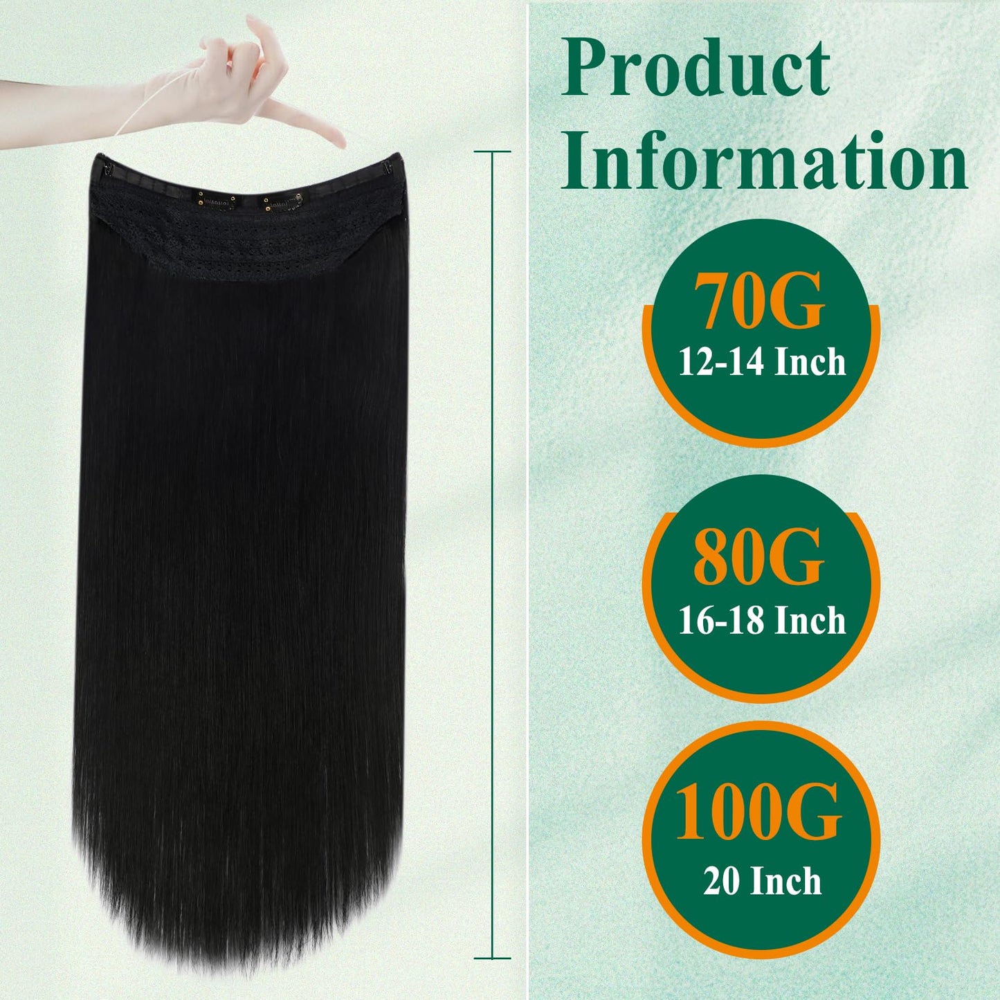 Easyouth Wire Hair Extensions Real Human Hair Black Wire Hair Extensions Jet Black 18 Inch Transparent Fish Line Hair Extension