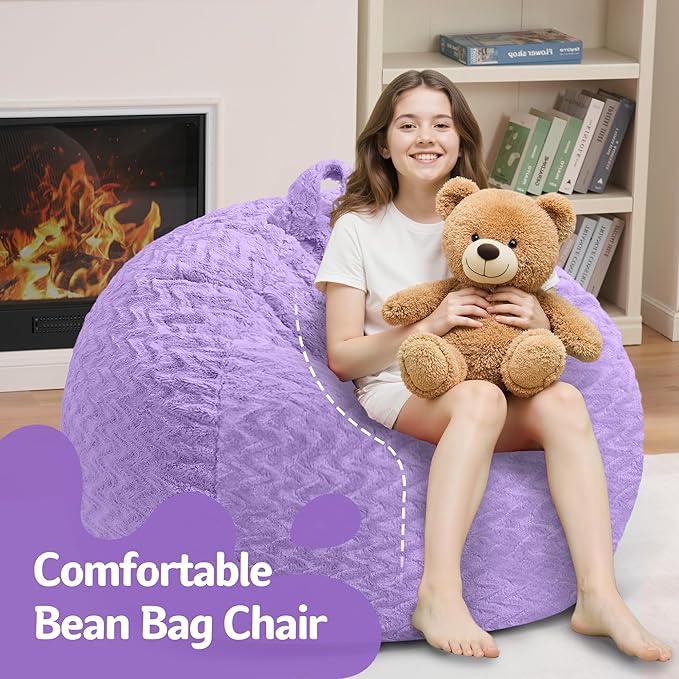 2FT Bean Bag Chair,Giant Bean Bag Chairs for Adults,Big Bean Bags with Memory Foam Filled, Large Beanbag Chairs with Chevron Plush Cover-Purple