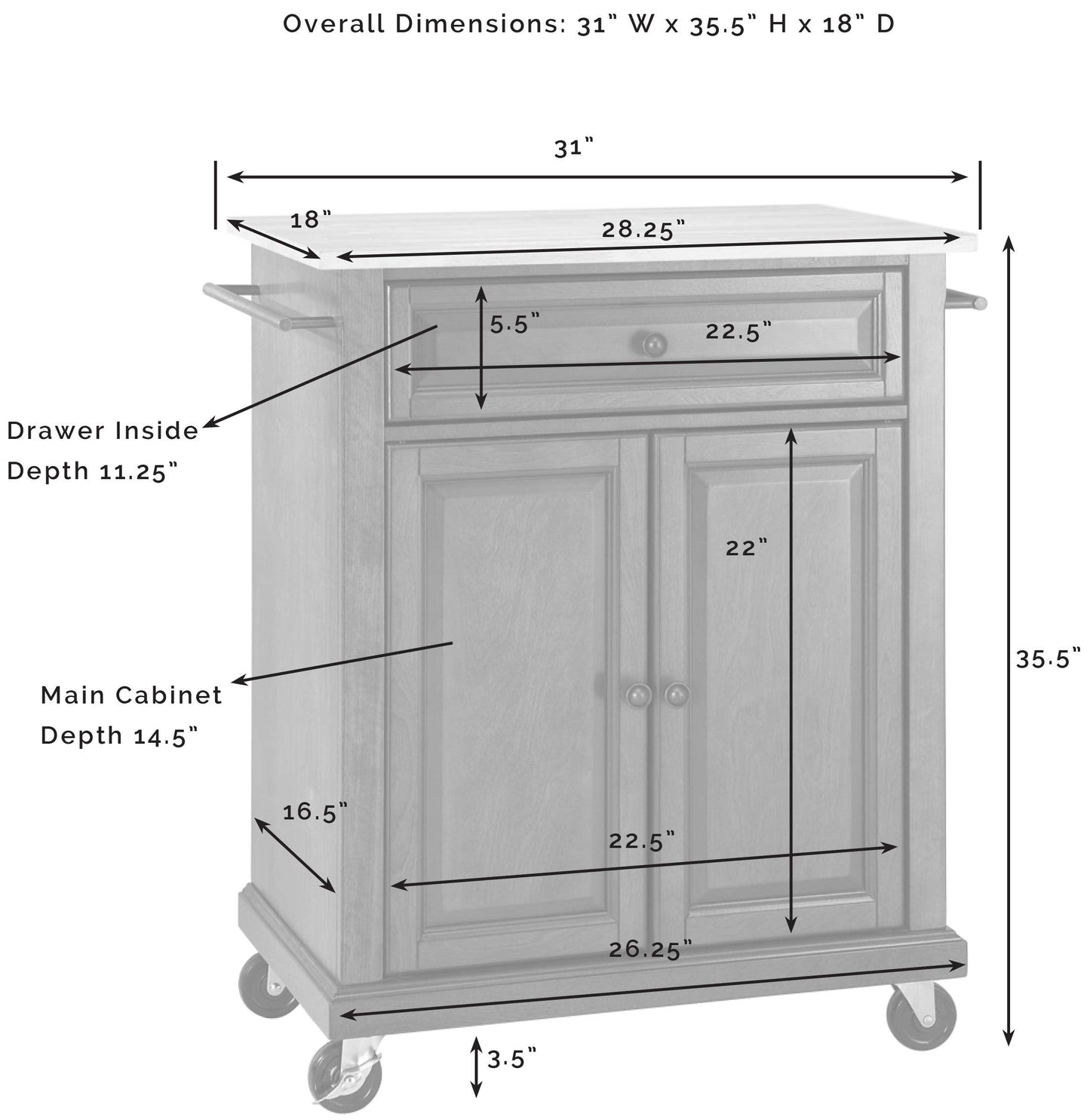 Crosley Furniture Compact Stone Top Small Rolling Cart with Shelves, Microwave Stand with Towel Rack, White